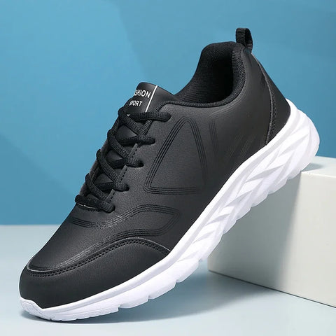 YRZL Black Running Shoes Leather Waterproof Athletic Sneakers Men Wear-resistant Men Walking Sport Shoes Comfortable Men Shoes