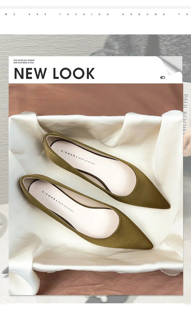 Women Flat Pumps Thin Low Heels for Women Pointed Toe Shallow Slip on Casual Work Office Female Elegant Shoes Zapatillas Mujer