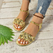 Fashion Women Sandals Summer New Style Gold Narrow Strap Ladies Flip Flops 2025outdoor Comfortable Walking Flat Shoes Large Size