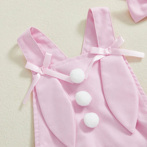 Newborn Infant Baby Girls Sleeveless Pom Front Ruffle Romper Playsuit Jumpsuit Overalls Baby Clothes Easter Outfits