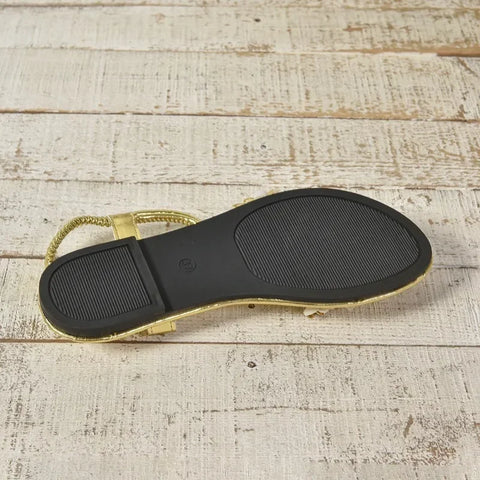 Fashion Women Sandals Summer New Style Gold Narrow Strap Ladies Flip Flops 2025outdoor Comfortable Walking Flat Shoes Large Size