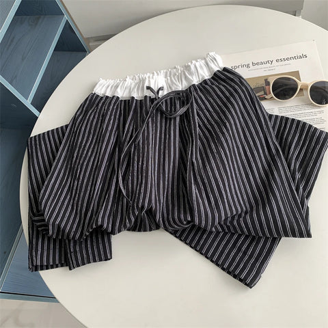 Contrasting Striped Wide Suit Pant 2025 High Waisted Loose Fit Slimming Straight Leg Mop Pants