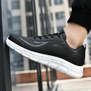 YRZL Black Running Shoes Leather Waterproof Athletic Sneakers Men Wear-resistant Men Walking Sport Shoes Comfortable Men Shoes