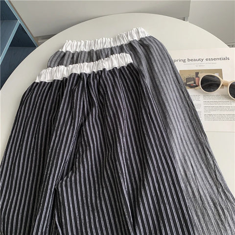 Contrasting Striped Wide Suit Pant 2025 High Waisted Loose Fit Slimming Straight Leg Mop Pants