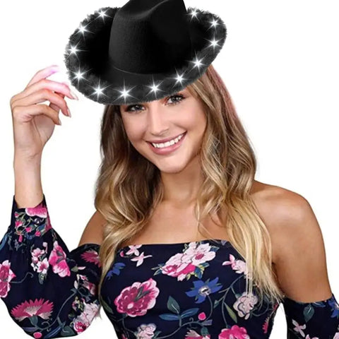 DXAE LED Cowboy Hat for Women Men Flashing Club Hat Western Cowgirl Hat Adult Unisex Costume Hat Halloween Party Headpiece