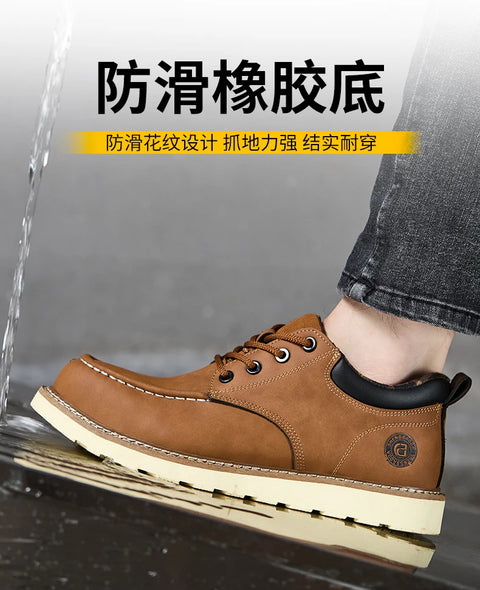 Men's safety leather boots Steel toe shoes Puncture-Proof  Work Boots Safety Shoes Men wear resistant Indestructible shoes 2025