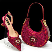 2025 Nigerian Women's Party Shoes and Bags Medium Heel Pointed Toe Elegant Party Footwear With Matching Color Handbag for Women