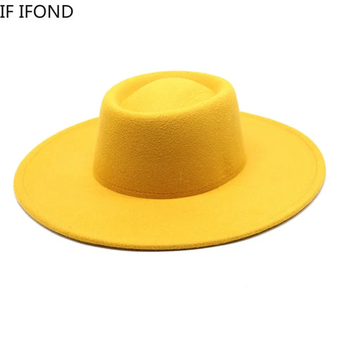 Classic British Style 9.5CM Big Wide Brim Fedora Hat For Women Fashion Autumn Winter Felt Church Hats Wedding Dress Jazz Cap