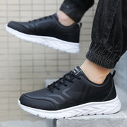 YRZL Black Running Shoes Leather Waterproof Athletic Sneakers Men Wear-resistant Men Walking Sport Shoes Comfortable Men Shoes