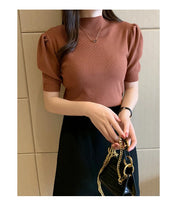 Short Sleeved Shirt Women's Summer Vest 2025 Spring Tank Knitwear Half Turtleneck Bottoming Sweater Thin Knit Shirt 18848