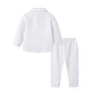 Mudkingdom Girls Boys Pajamas Set Cotton Gauze Button Down Shirts and Pants Loungewear Outfits for Kids Jammies Sleepwear Plain