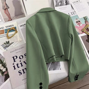 Korean Cropped Blazers Women Autumn Solid Color Simple Single-button Outwear Teens All-match Long Sleeve Office Lady Suit Jacket