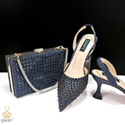 QSGFC New Arrival Popular Cutout Style Italian Design Silver Color Noble Three-Dimensional Bag With Elegant High Heels Shoes