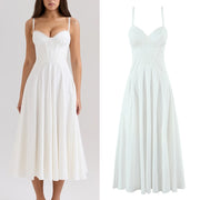 Women Dress 2025 New Fashion Summer Vintage White Lace-Panelled Cotton Dresses for Women Elegance Chic Ladies Midi Dress