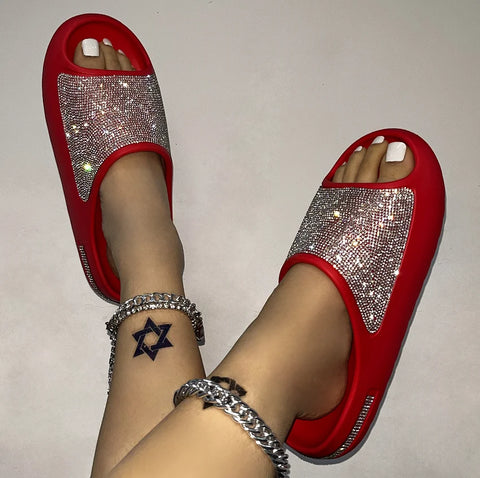 2025 women's/men new women's shoes with diamond face, thin flash thick bottom slippers sandals outdoor beach slippers 36-45