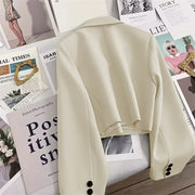 Korean Cropped Blazers Women Autumn Solid Color Simple Single-button Outwear Teens All-match Long Sleeve Office Lady Suit Jacket