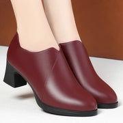 5.5cm Comfortable Deep Mouth Soft Leather Shoes Women's Pumps 2025 Spring Black Block Heels Shoes for Office Mom Dance Model