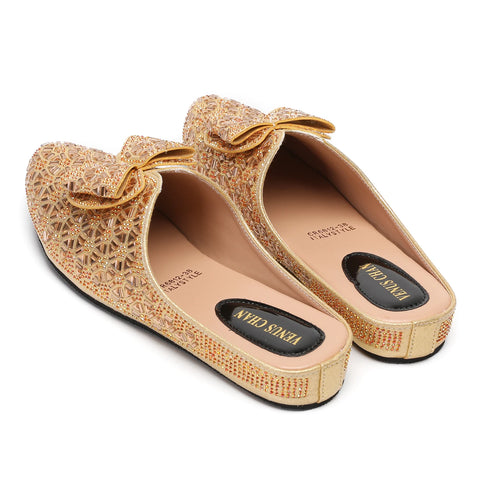 Flat INS Style Luxury Designer Elegant Party Slippers Anti-Slip Comfortable and Casual Wedding Half Shoes