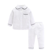 Mudkingdom Girls Boys Pajamas Set Cotton Gauze Button Down Shirts and Pants Loungewear Outfits for Kids Jammies Sleepwear Plain