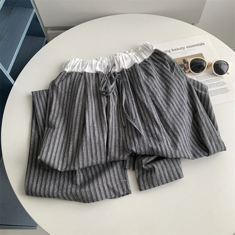 Contrasting Striped Wide Suit Pant 2025 High Waisted Loose Fit Slimming Straight Leg Mop Pants