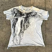 T Shirt Mens New Affliction Harajuku Y2K Hip Hop Water Washed Retro Round Neck Oversized T shirt long sleeve Gothic Couple Tops