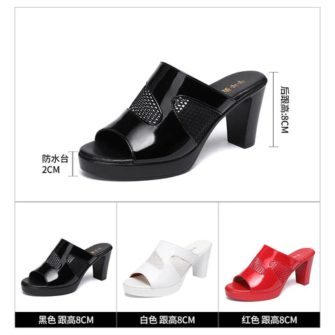 Mesh Summer Heeled Slippers Ladies Shoes for Women Sandals 2023 Peep Toe Outside Women's Rubber Slipper Female Platform Sandals
