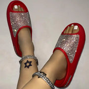 2025 women's/men new women's shoes with diamond face, thin flash thick bottom slippers sandals outdoor beach slippers 36-45
