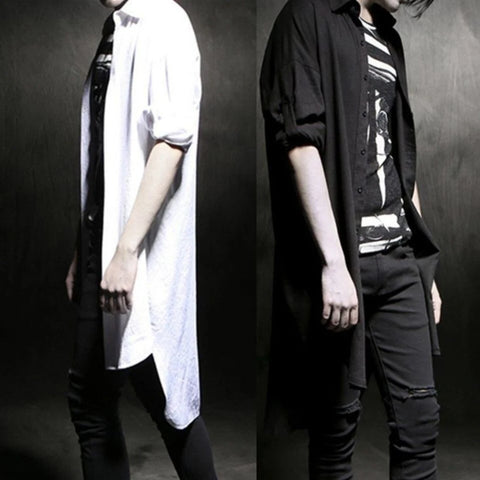 XS-5XL Mens Mid-Length Couple Casual Shirt Streetwear Fashion Korean Version Youth Campus Long-Sleeve Cape Cloak Shirt Mens wear